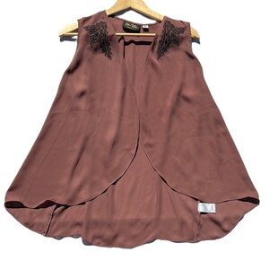 Bob Mackie Wearable Art Open Front Flowy Embroidered Shoulder Vest Size Medium